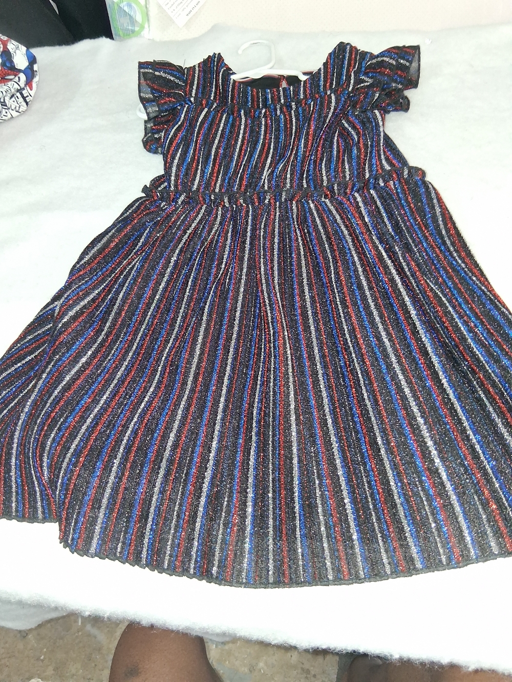 Tommy Hilfiger Girls Glitter Stripe Dress in Black, Red & Blue